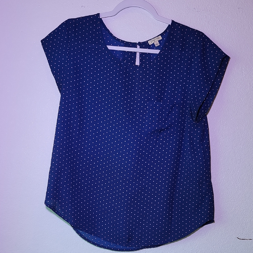 Lily White Navy Blouse with Pink Dots